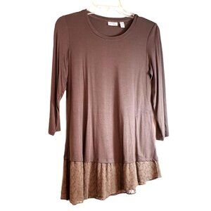 LOGO Camel-Colored Tunic w/2 Front Pockets, 3/4 Sleeves & Ruffle Bottom, Sz XXS